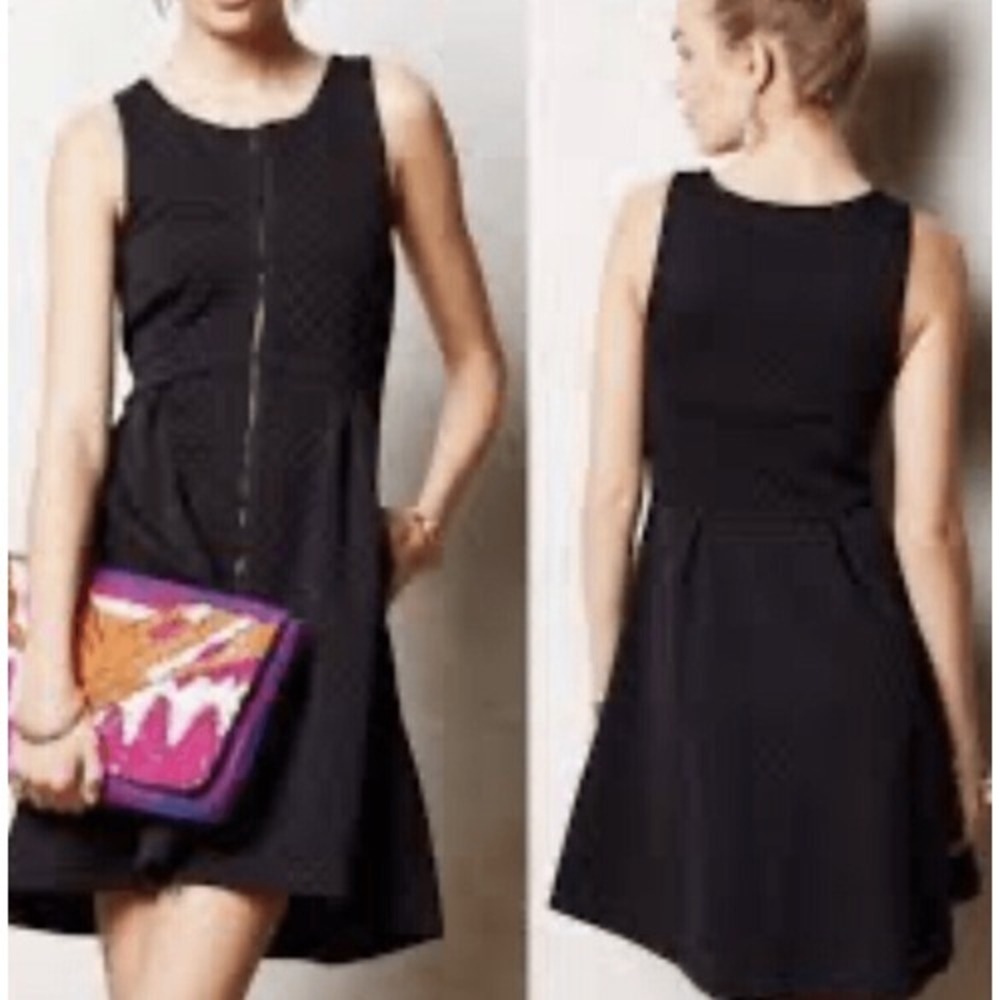 Anthropologie Liefsdottir Womens 8 Zip Front Fit n Flare Dress Black Polka Dot